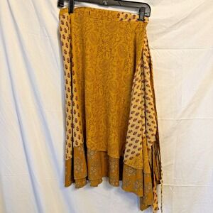 Earthbound Trading Company Sari Wrap Reversible Skirt 100% Silk One Size EUC